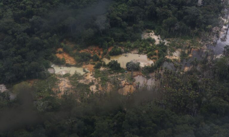 Alto Alegre (RR), 09/02/2023 - Áreas de garimpo ilegal na Terra Indígena Yanomami vistas em sobrevoo ao longo do rio Mucajaí. Foto: Fernando Frazão/Agência Brasil