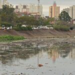 Acúmulo de lixo no rio Tietê, após chuva durante a manhã.