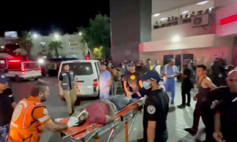 Injured people are taken into hospital after Israeli air strike hit a hospital , according to Hamas Health Ministry. REUTERS/Reuters TV