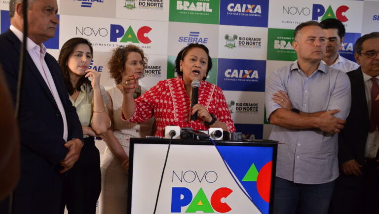 Fátima Bezerra no lançamento do PAC em Natal. Foto: José Aldenir/ AGORA RN