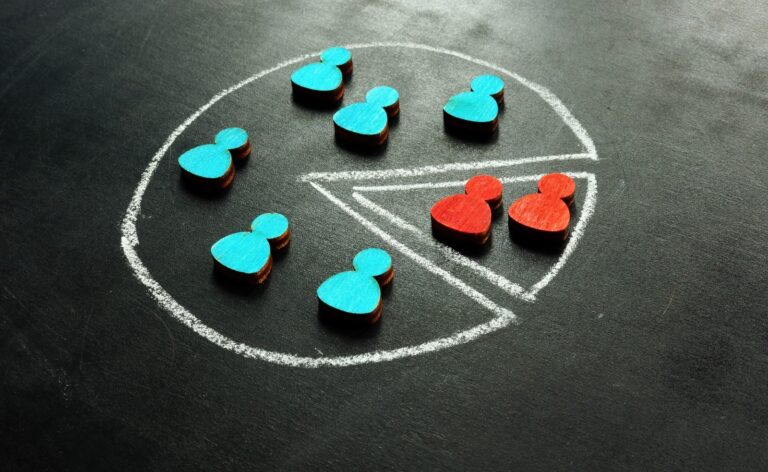Imagem de bonecos em madeira, nas cores azul e vermelha, dispostos em um círculo e dois deles sendo selecionados.