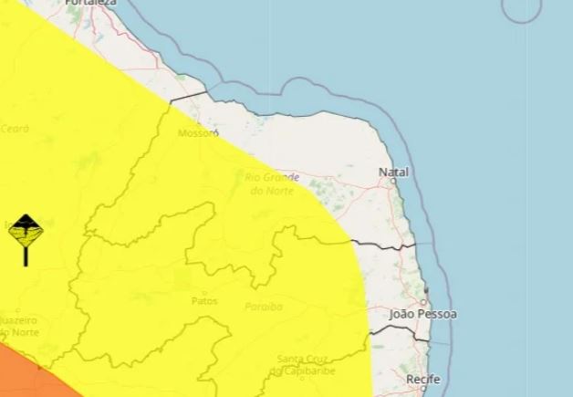 Alerta vale para faixa equivalente à metade do território potiguar - Foto: Inmet/Reprodução