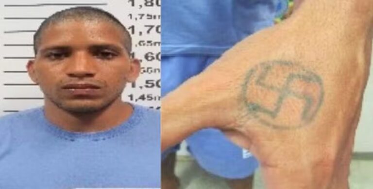 Rogério da Silva Mendonça: preso que escapou em Mossoró tem símbolo nazista tatuado — Foto: Reprodução