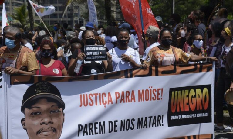 Ato em memória de Moïse Kabagambe, congolês morto em um quiosque na Barra da Tijuca, no Rio de Janeiro