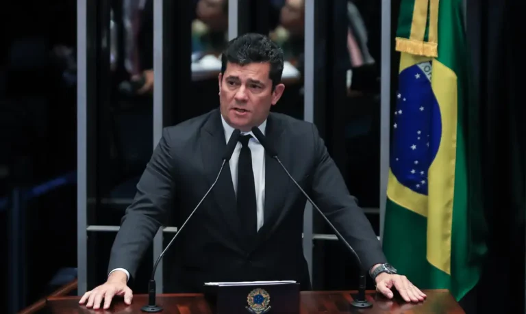 Brasília (DF) 22/03/2023Senador, Sergio Moro, durante discurso na tribuna do senado onde falou sobre atentado contra ele e sua família.