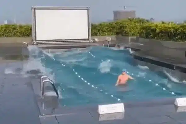 foto homem fica preso em piscina durante terremoto em taiwan 600x400