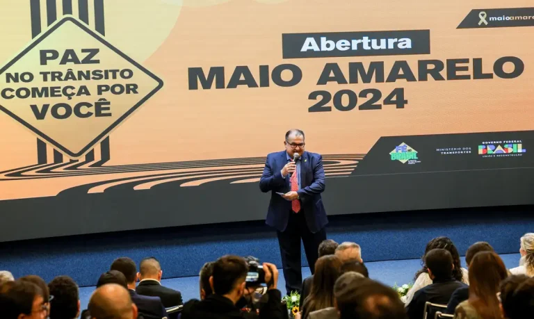 Brasília (DF) 02/05/2024 - O secretário executivo do ministério dos Transportes, Jorge Santoro fala na abertura da campanha Maio Amarelo 2024
Foto: Antonio Cruz/Agência Brasil