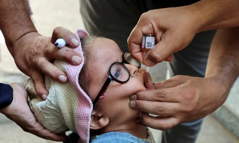 Criança palestina é vacinada contra pólio em Deir Al-Balah, centro de Gaza
 4/9/2024  Reuters/Ramadan Abed/Proibida reprodução