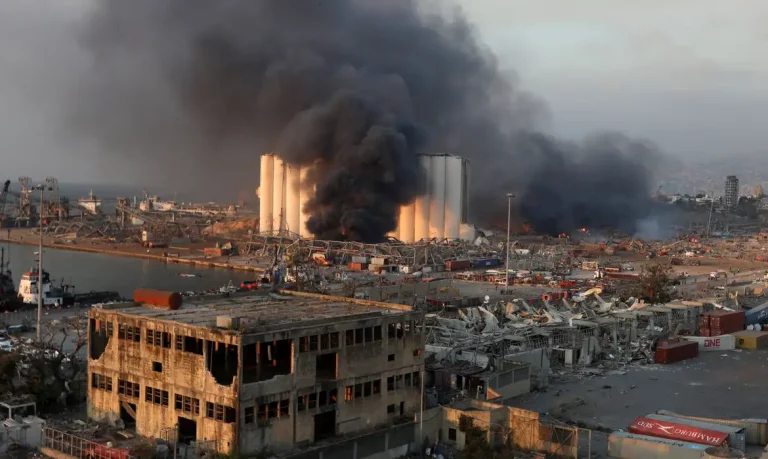 Smoke rises from the site of an explosion in Beirut's port area