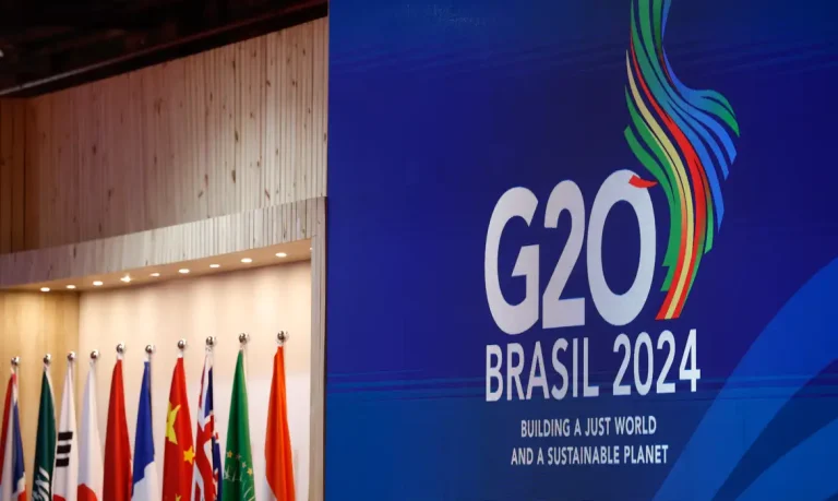 Rio de Janeiro (RJ) 23/07/2024 - Símbolo do G20 na Reunião Ministerial de Desenvolvimento. Foto: Fernando Frazão/Agência Brasil