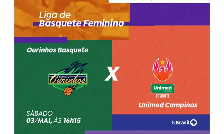 Brasília (DF), 29/04/2025 - O Ourinhos/AOBE recebe o Unimed Campinas, neste sábado (3), para mais um confronto da Liga de Basquete Feminino - LBF Caixa. A TV Brasil transmite as emoções do jogo a partir das 16h15, diretamente do Ginásio Monstrinho, em Ourinhos (SP). O duelo é válido pelo segundo turno da fase classificatória do campeonato. Arte/Agência Brasil