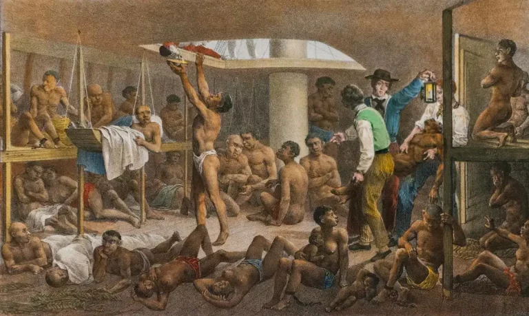 Brasília (DF), 30/04/2025 - O porão de um navio negreiro é representado por Rugendas na pintura Nègres a fond de calle, produzido volta de 1827 e publicado em 1835 em Viagem pitoresca através do Brasil, Pintura sobre a escravidão no Brasil. 
Fonte: Pesquisa Fapesp/Wikimedia Commons