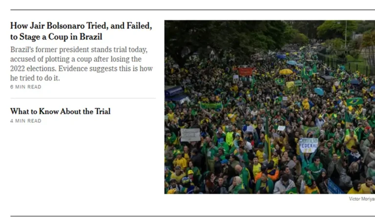 Brasília (DF), 02/09/2025 - Print do site Print sobre o julgamento de Jair Bolsonaro e envolvidos na trama dos atos golpistas. Foto: Print/NY Times