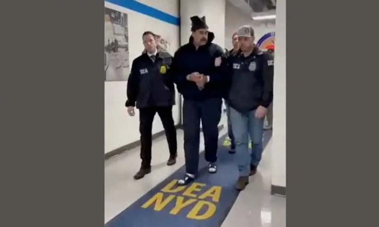 A still image from video posted by the White House's Rapid Response 47 account on X.com, which originated from the @PaulDMauro account, shows Venezuela's President Nicolas Maduro being walked in custody down a hallway at the offices of the U.S. Drug Enforcement Administration (DEA) in New York City, U.S., January 3, 2026. @RapidResponse47/Handout via REUTERS THIS IMAGE HAS BEEN SUPPLIED BY A THIRD PARTY. MANDATORY CREDIT.NO RESALES. NO ARCHIVES. THIS PICTURE WAS PROCESSED BY REUTERS TO ENHANCE QUALITY. AN UNPROCESSED VERSION HAS BEEN PROVIDED SEPARATELY.      TPX IMAGES OF THE DAY     

Verification

- Reuters was able to confirm footage of Nicolas Maduro walking through the halls of DEA headquarters in New York as seen on corroborating footage showing same personnels ushering Maduro and DEA NYD crest on the wall.
- Logo on wall matched DEA NYD from file images.
- Reuters witness footage showing convoy arriving at DEA headquarters in Manhattan.