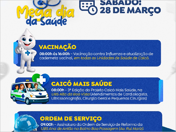 Outro momento importante da agenda será a assinatura da Ordem de Serviço para reforma da UBS Ana de Antão, no bairro Boa Passagem