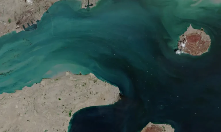 Imagem de satélite mostra movimento de navios no Estreito de Ormuz
2 de abril de 2026
UNIÃO EUROPEIA/COPERNICUS SENTINEL-2/Handout via REUTERS