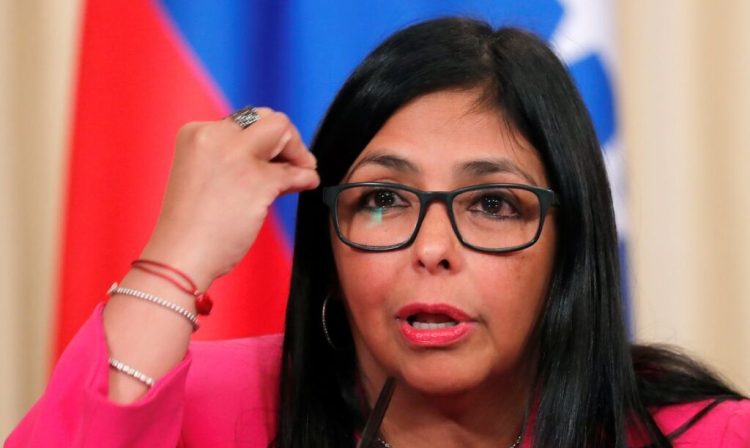 A vice-presidente da Venezuela, Delcy Rodriguez, durante coletiva de imprensa em Moscou, Rússia.