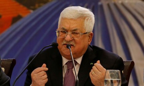 Palestinian President Mahmoud Abbas gestures as he delivers a speech following the announcement by the U.S. President Donald Trump of the Mideast peace plan, in Ramallah in the Israeli-occupied West Bank January 28, 2020. picture taken January