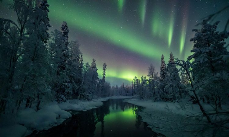 Aurora Borealis (Northern Lights) is seen in the sky over Muonio in Lapland