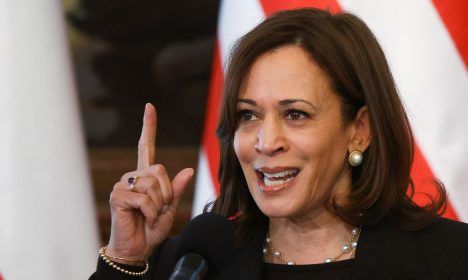 U.S. Vice President Kamala Harris speaks during a news conference with Polish President Andrzej Duda, amid Russia's invasion of Ukraine, at Belvedere Palace in Warsaw, Poland March 10, 2022. REUTERS/Kacper Pempel