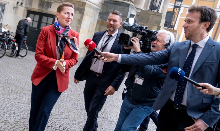 Danish Prime Minister Mette Frederiksen arrives at the Danish Parliament in Christiansborg Palace