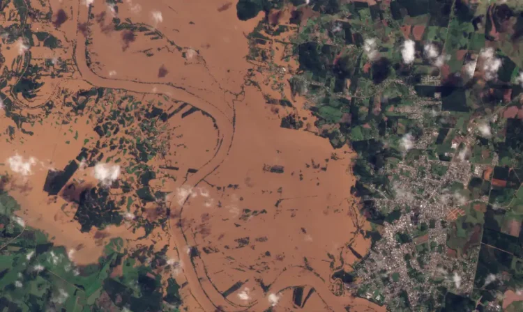 Brasília (DF) 15/09/2023 -  Imagens de satélite mostram alcance da destruição do ciclone no RS
Foto: Planet/SCCON do Programa Brasil Mais/Divulgação