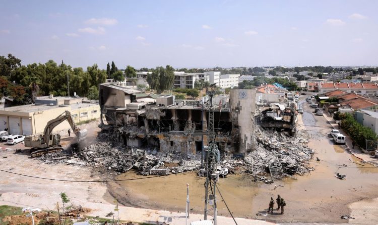 A view shows a police station following a mass infiltration by Hamas gunmen from the Gaza Strip, in Sderot. REUTERS/Ronen Zvulun