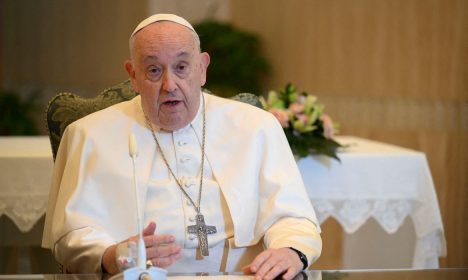 Pope Francis leads the Angelus prayer from Santa Marta chapel at the Vatican, November 26, 2023. Vatican Media/­Handout via REUTERS    ATTENTION EDITORS - THIS IMAGE WAS PROVIDED BY A THIRD PARTY.