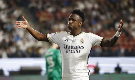 Soccer Football - Spanish Super Cup - Final - Real Madrid v FC Barcelona - Al-Awwal Stadium, Riyadh, Saudi Arabia - January 14, 2024  Real Madrid's Vinicius Junior reacts REUTERS/Juan Medina