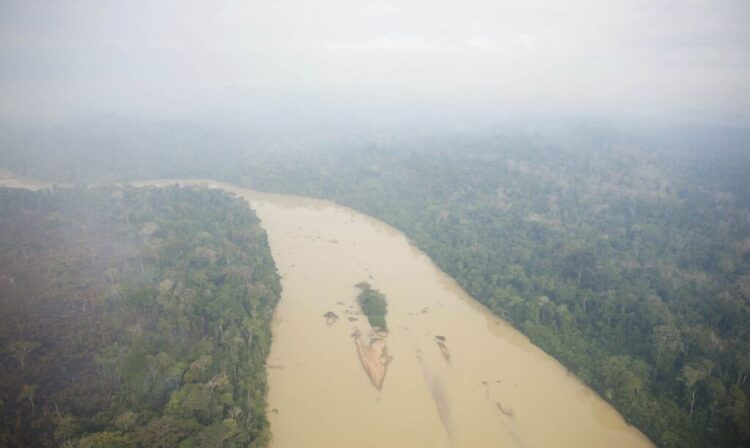 Fumaça de queimadas sobe em floresta tropical na Terra Indígena Yanomami, Roraima, Brasil, 2 de março de 2024. REUTERS/Bruno Kelly