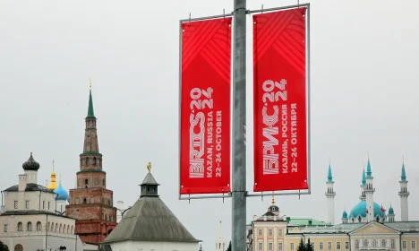 Cartaz sobre Brics em Kazan
 17/10/2024   REUTERS/Alexey Nasyrov