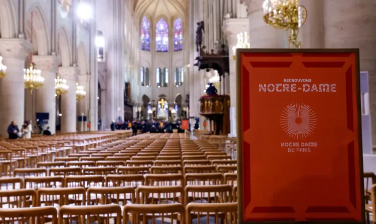 Paris, em 7/12/ 2024. Vista do interior da catedral de Notre-Dame de Paris, antes de sua cerimônia oficial de reabertura após mais de cinco anos de trabalhos de reconstrução após o incêndio de abril de 2019. Foto- LUDOVIC MARIN/Pool via REUTERS/ Proibido reprodução.