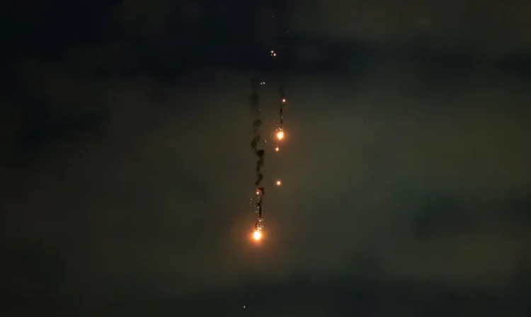 An explosion of a drone is seen in the sky over the city during a Russian drone strike, amid Russia's attack on Ukraine, in Kyiv, Ukraine July 4, 2025. REUTERS/Vladyslav Sodel     TPX IMAGES OF THE DAY