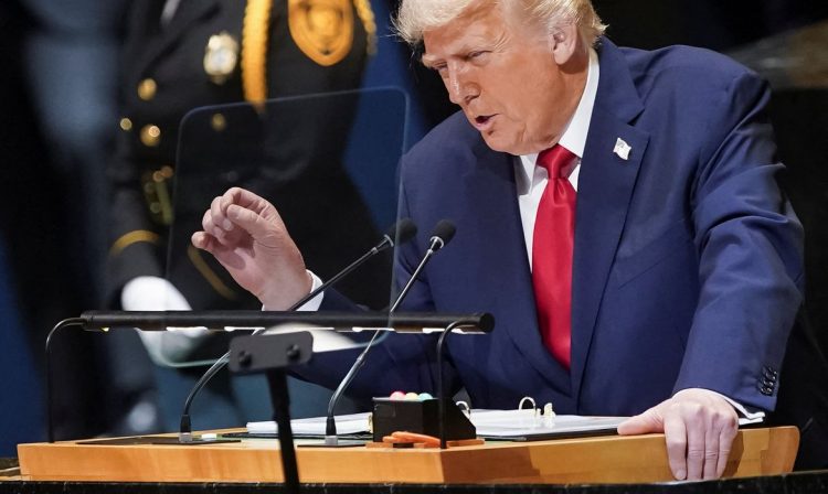 U.S. President Donald Trump addresses the 80th United Nations General Assembly, in New York City, New York, U.S., September 23, 2025. REUTERS/Al Drago