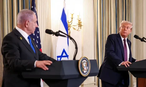 Trump e Netanyahu participam de coletiva de imprensa na Casa Branca
29/09/2025
REUTERS/Kevin Lamarque