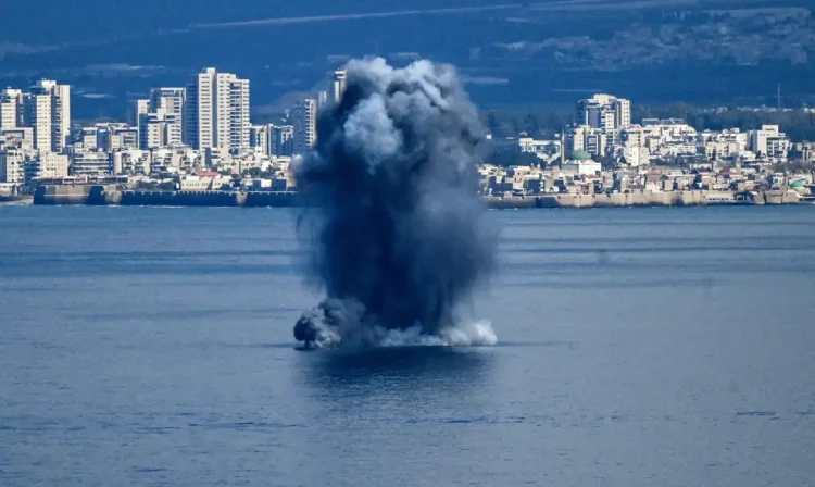 An explosion in the sea, after missiles were launched towards Israel from Iran following strikes by Israel and the U.S. on Iran, as seen from Haifa, northern Israel, February 28, 2026. REUTERS/Rami Shlush  ISRAEL OUT. NO COMMERCIAL OR EDITORIAL SALES IN ISRAEL     TPX IMAGES OF THE DAY
