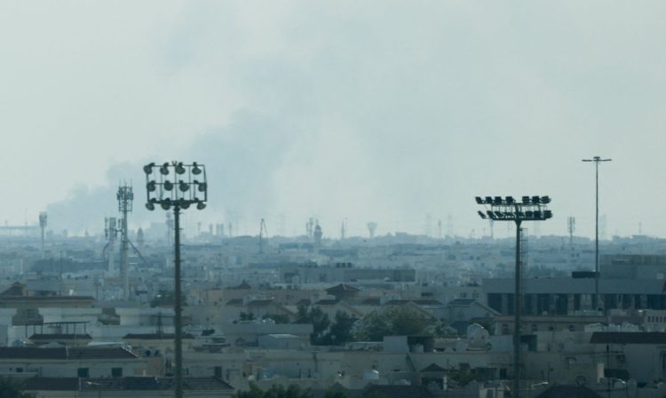 Smoke is left in the sky after reported Iranian missile attacks, following strikes by the United States and Israel against Iran, as seen from Doha, Qatar, February 28, 2026. REUTERS/Mohammed Salem