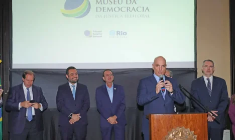 O presidente do TSE, Alexandre de Moraes, durante lançamento da pedra fundamental do Museu da Democracia no RJ.  Foto: Luiz Roberto/Secom/TSE