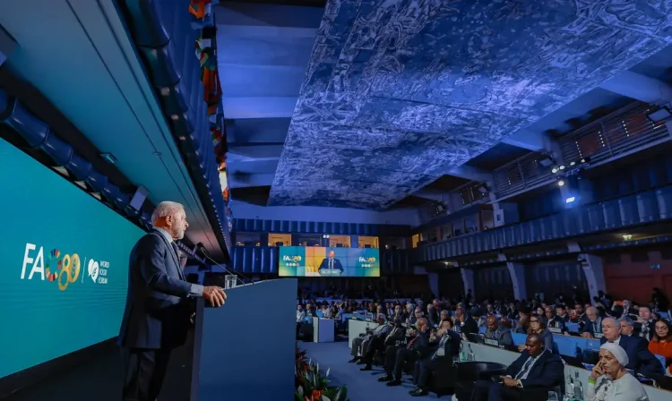 Roma, 13/10/2025 - Presidente da República, Luiz Inácio Lula da Silva, durante abertura do Fórum Mundial da Alimentação, da Aliança Global contra a Fome e a Pobreza, realizada na sede da Organização das Nações Unidas para Alimentação e Agricultura (FAO). Foto: Ricardo Stuckert/PR