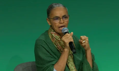 A ministra do Meio Ambiente, Marina Silva,  divulga Plano Ecológico na COP28 como proposta do Sul Global. Foto: Frame/COP28/United Nations Climate Change