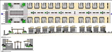 Imagem do projeto da obra vista de cima e lateralmente