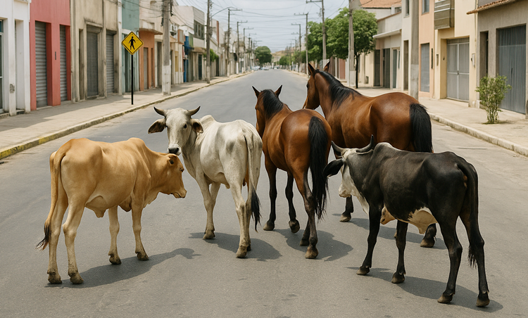 Animais soltos nas ruas - (Imagem criada por IA)