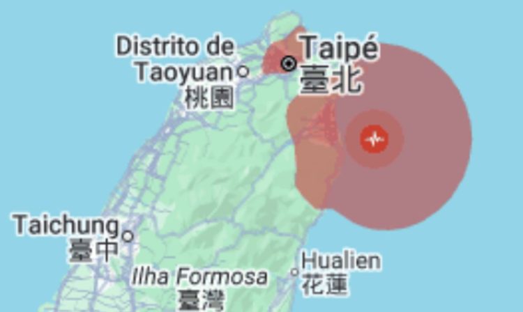 Taiwan, 27/12/2025 - Abalo sísmico em Taiwan. Foto: Google/reprodução