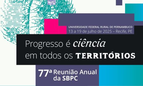 Brasília - 04/07/2025 - Cartaz da SBPC e mascote da SBPC Jovem. Foto SPBC.