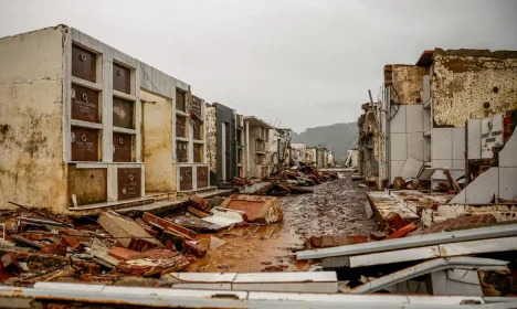 View of a cemetery destroyed after floods in Mucum, Rio Grande do Sul state, Brazil May 11, 2024. REUTERS/Adriano Machado