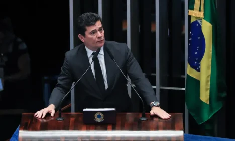 Brasília (DF) 22/03/2023Senador, Sergio Moro, durante discurso na tribuna do senado onde falou sobre atentado contra ele e sua família.