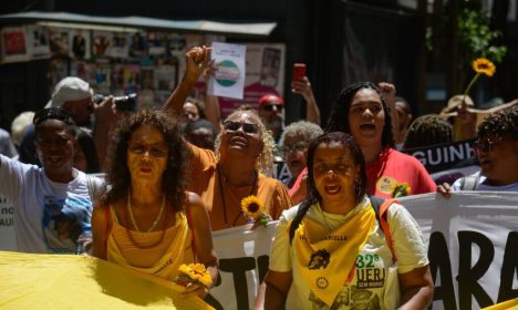 Rio de Janeiro (RJ), 14/03/2024 – Ato por Justiça marca os seis anos do assassinato de Marielle Franco, no centro do Rio de Janeiro. Foto: Tomaz Silva/Agência Brasil