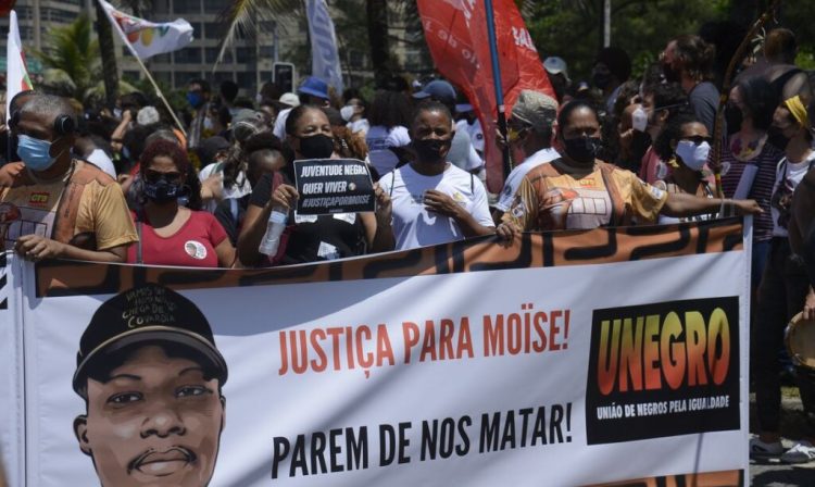 Ato em memória de Moïse Kabagambe, congolês morto em um quiosque na Barra da Tijuca, no Rio de Janeiro