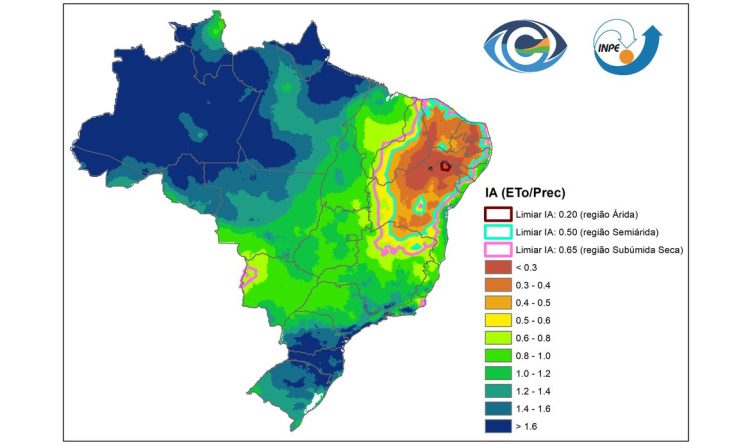 Estudo do CEMADEN e do INPE identifica pela primeira vez a ocorrência de uma região árida no país. Arte: INPE