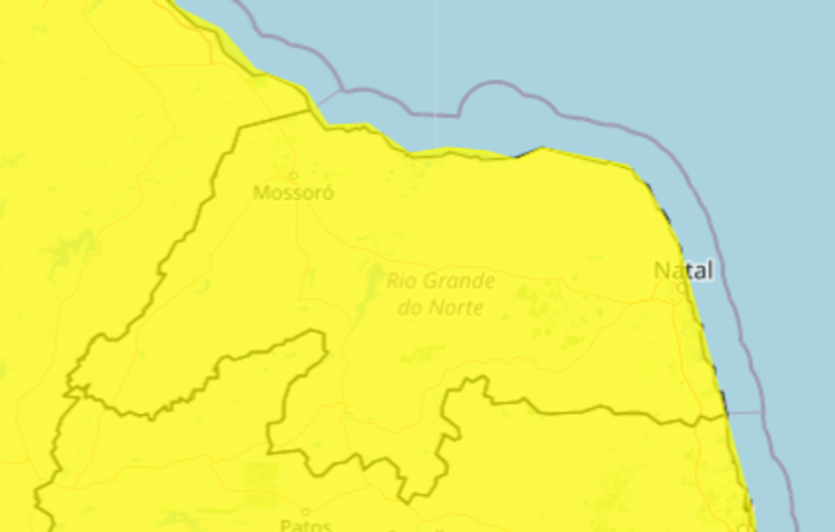 Alerta é válido para 127 cidades do RN. Foto: Reprodução/Inmet.